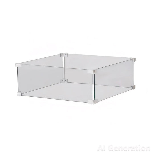 Happy Cocooning glass screens clear glass fire pit enclosure with white metal corner brackets for wind protection