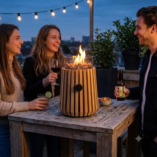 Happy Cocooning Lumi Lagune Teak Tabletop Gas Fireplace | HCLUMTE-05