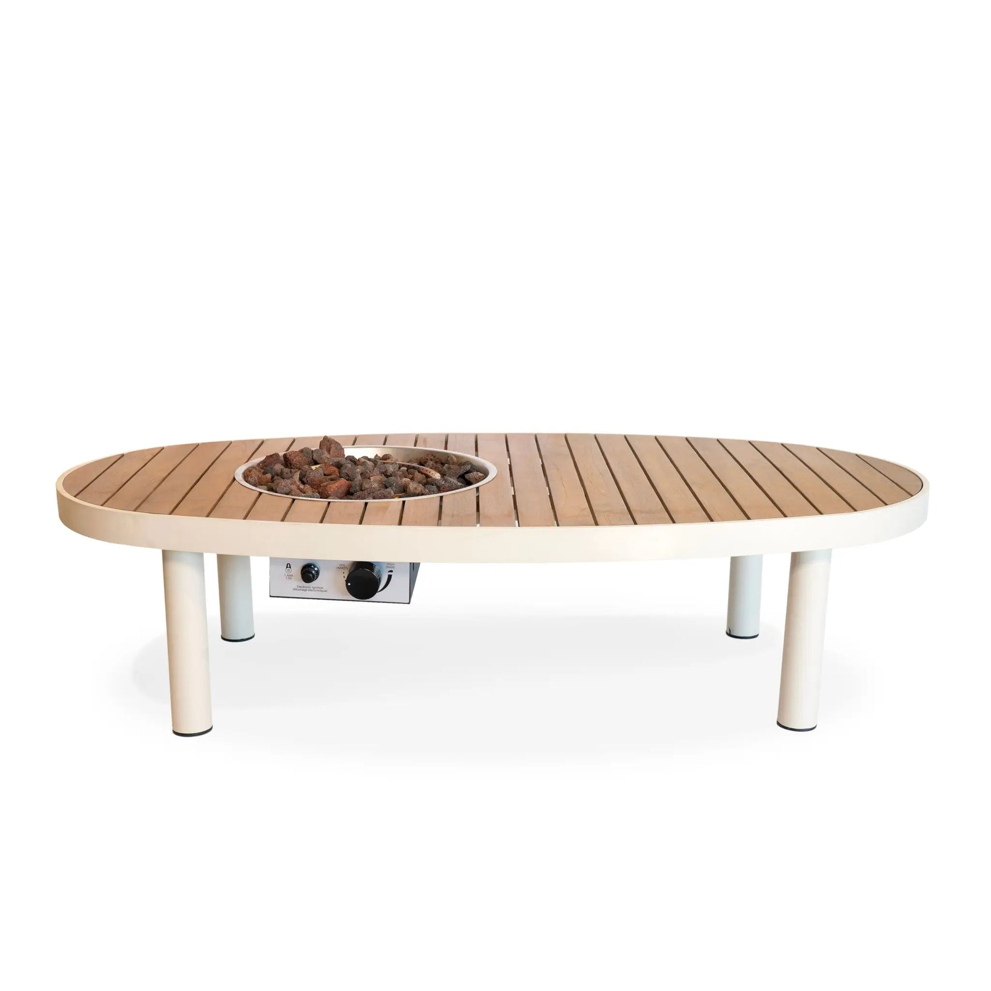Happy cocooning riviera 140 gas fire pit table with light wood slat top white metal legs and integrated burner
