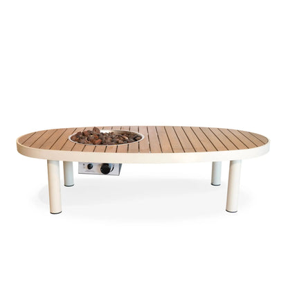 Happy cocooning riviera 140 gas fire pit table with light wood slat top white metal legs and integrated burner