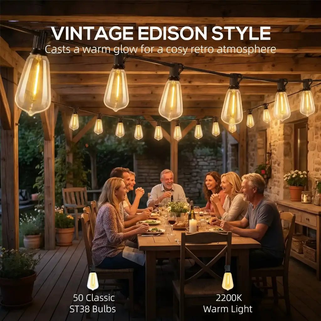 HOMCOM 18 m Vintage Edison‑Style LED Curtain Lights | B32‑009V70BK - Furniture, Lighting & Decor
