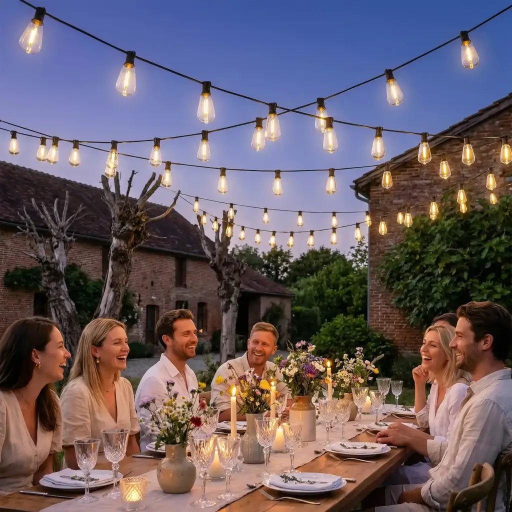 HOMCOM 18 m Vintage Edison‑Style LED Curtain Lights | B32‑009V70BK - Furniture, Lighting & Decor