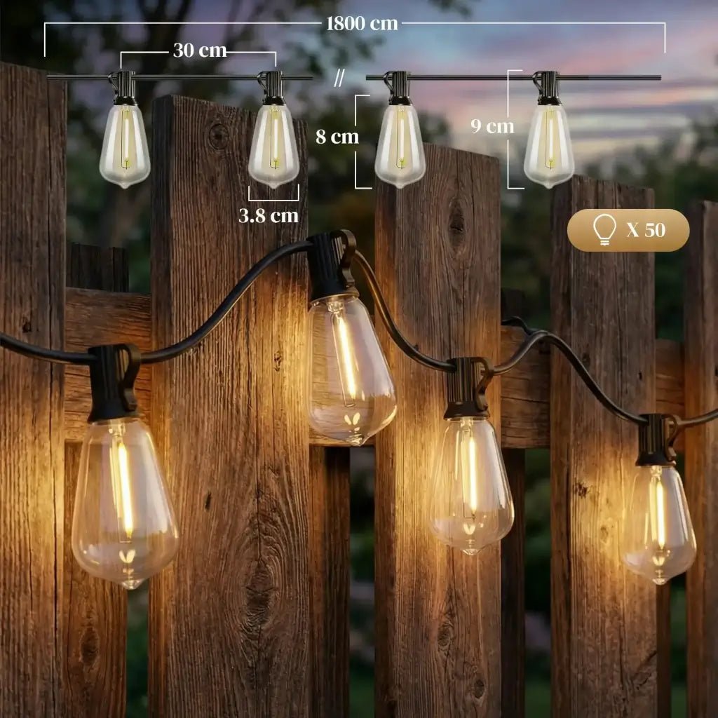 HOMCOM 18 m Vintage Edison‑Style LED Curtain Lights | B32‑009V70BK - Furniture, Lighting & Decor