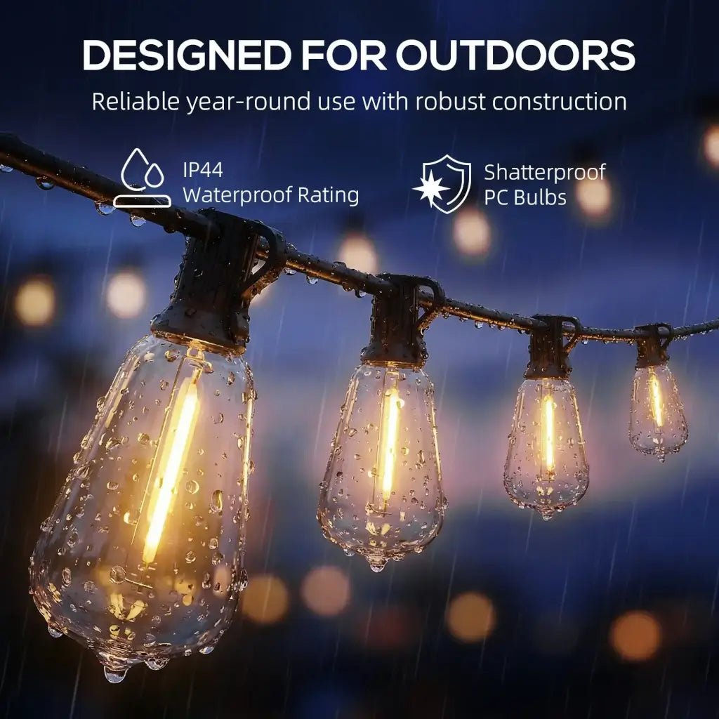 HOMCOM 18 m Vintage Edison‑Style LED Curtain Lights | B32‑009V70BK - Furniture, Lighting & Decor