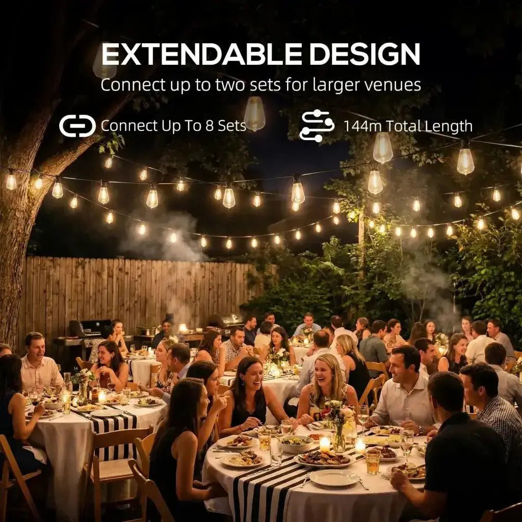 HOMCOM 18 m Vintage Edison‑Style LED Curtain Lights | B32‑009V70BK - Furniture, Lighting & Decor