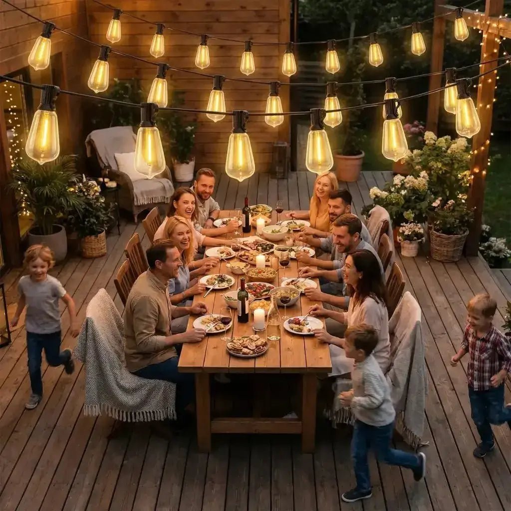 HOMCOM 18 m Vintage Edison‑Style LED Curtain Lights | B32‑009V70BK - Furniture, Lighting & Decor