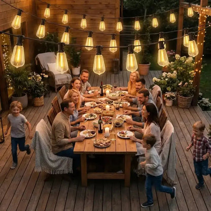 HOMCOM 18 m Vintage Edison‑Style LED Curtain Lights | B32‑009V70BK - Furniture, Lighting & Decor