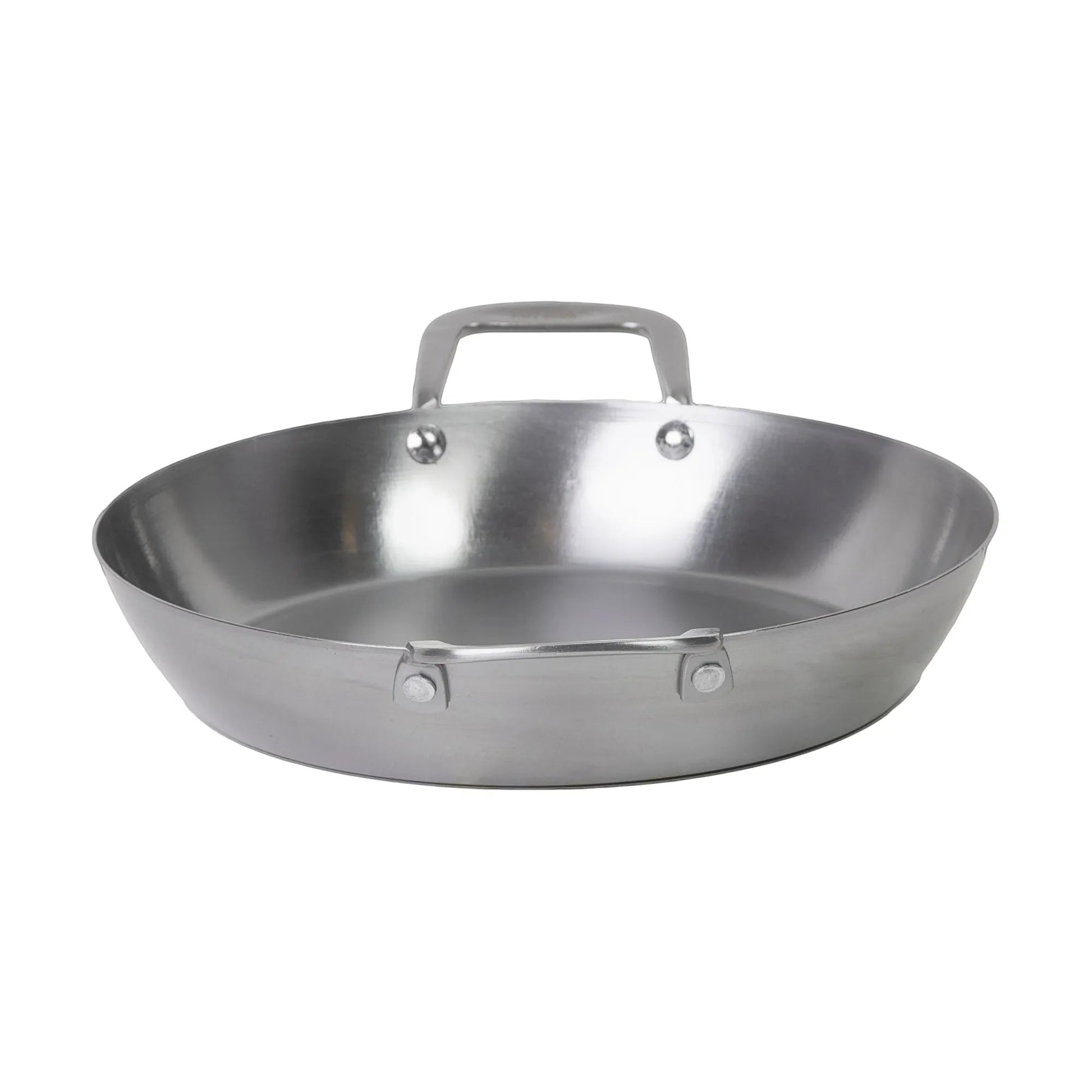 Silver stainless steel HOT WOK paella pan 30cm with sturdy handle and riveted construction for durability