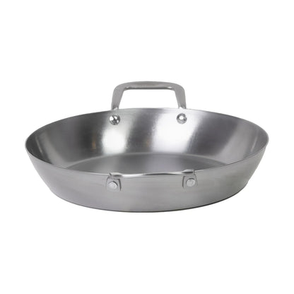Silver stainless steel HOT WOK paella pan 30cm with sturdy handle and riveted construction for durability