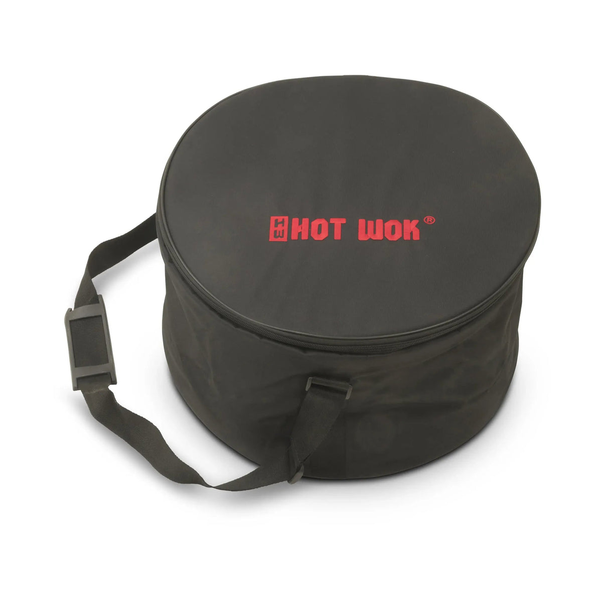 Black fabric hot wok storage bag with red branding and adjustable shoulder strap for wok burner og and pro models