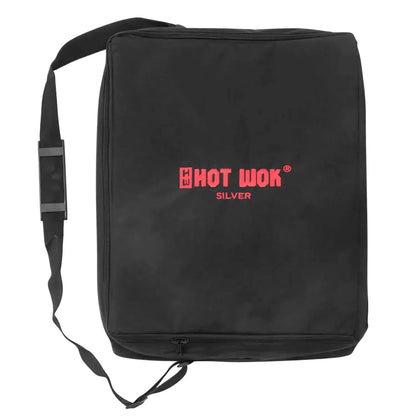 Black fabric storage cooling bag with red hot wok silver branding for silver line gas stove use