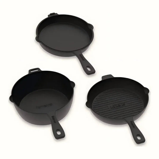 Igneus 3‑Part Cast Iron Pan Set | Pizza Oven Cooking Essentials
