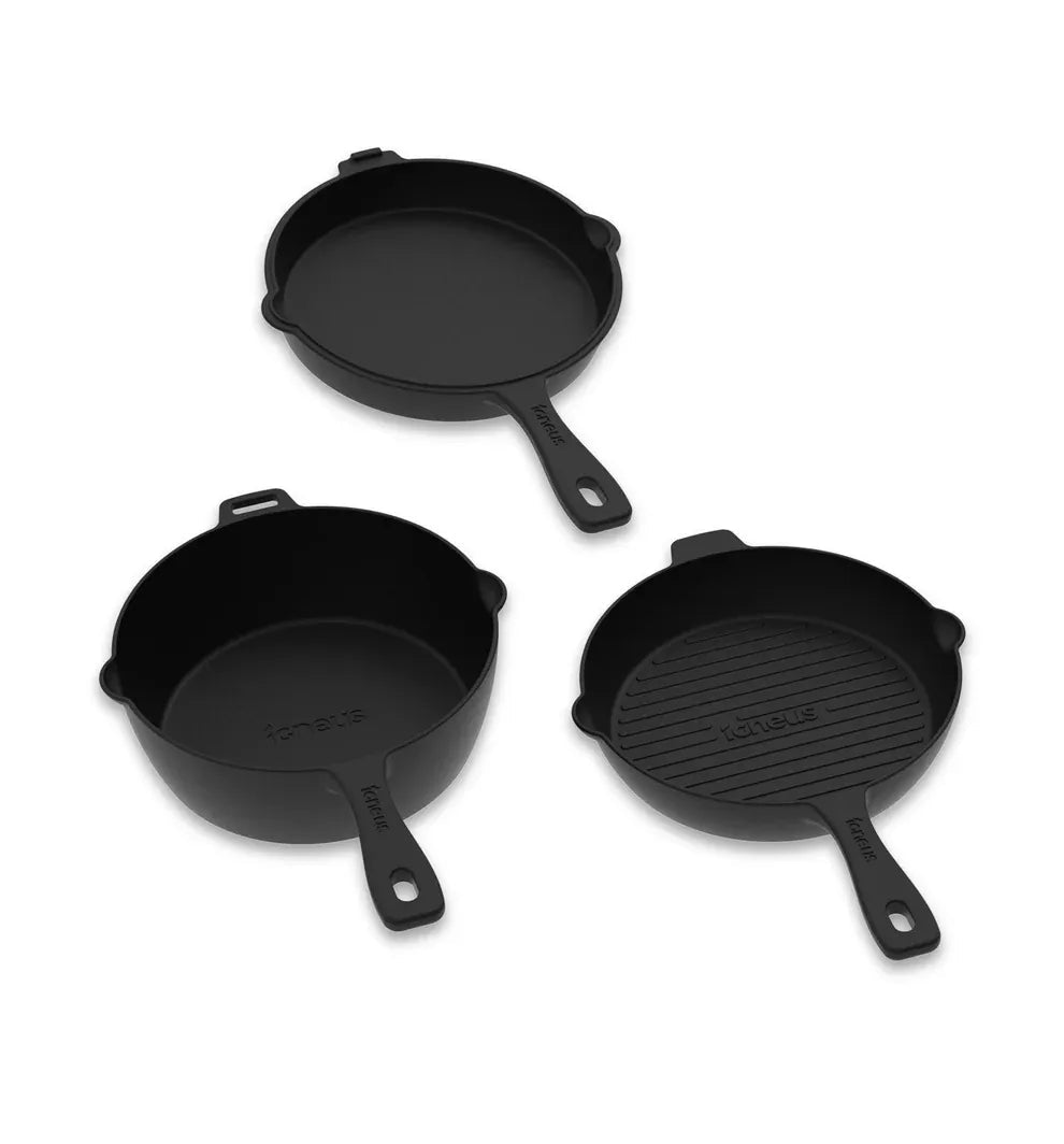 Igneus 3‑Part Cast Iron Pan Set | Pizza Oven Cooking Essentials