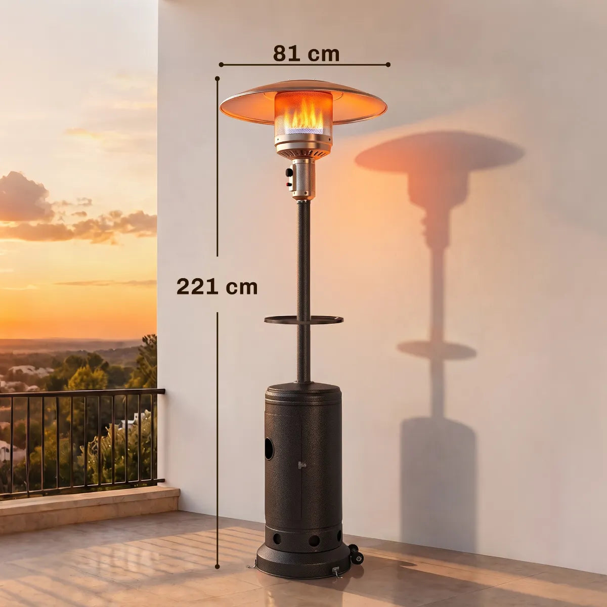 Outsunny 13 kW Gas Patio Heater with Side Table & Anti‑Tip Safety