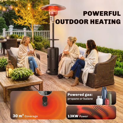 Outsunny 13 kW Gas Patio Heater with Side Table & Anti‑Tip Safety
