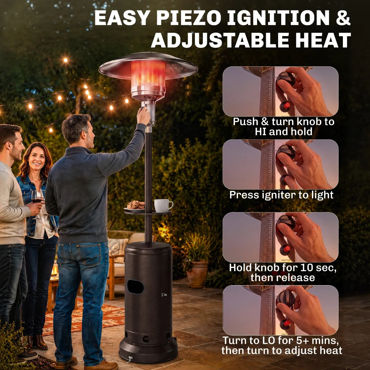 Outsunny 13 kW Gas Patio Heater with Side Table & Anti‑Tip Safety