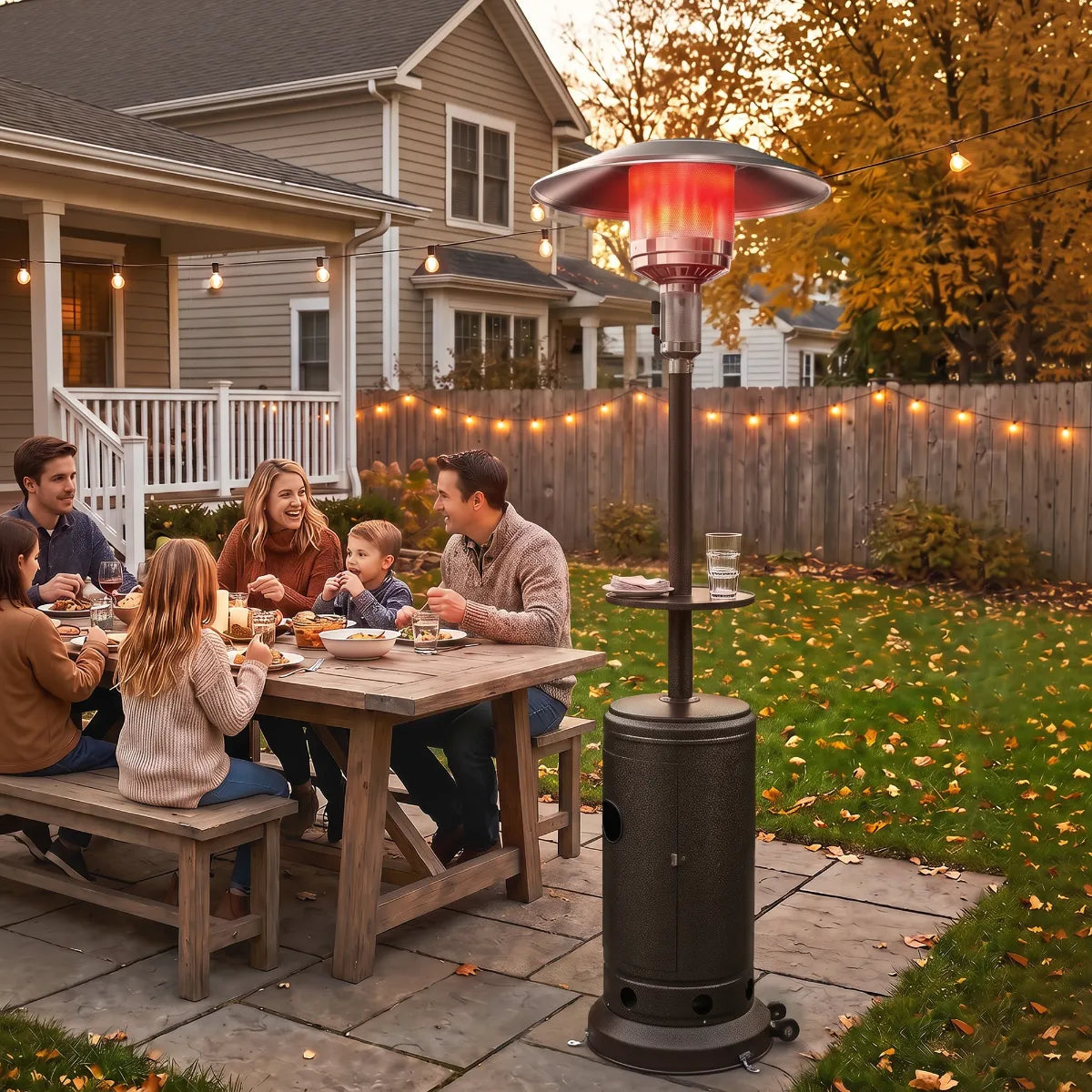 Outsunny 13 kW Gas Patio Heater with Side Table & Anti‑Tip Safety