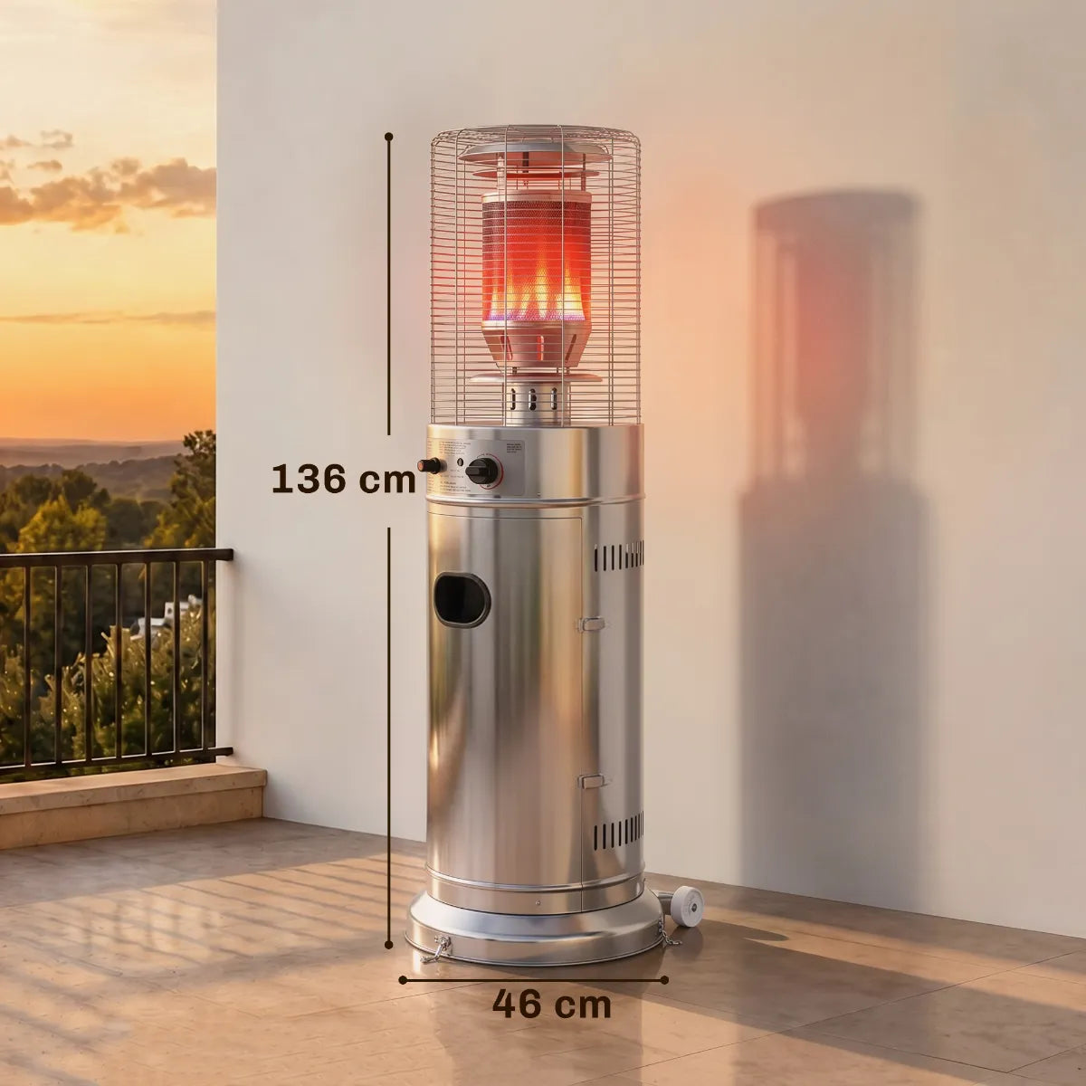 Outsunny 13 kW Gas Patio Heater with Tip‑Over Protection - Stainless Steel