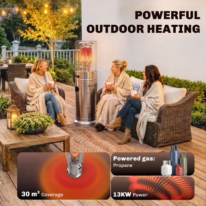 Outsunny 13 kW Gas Patio Heater with Tip‑Over Protection - Stainless Steel