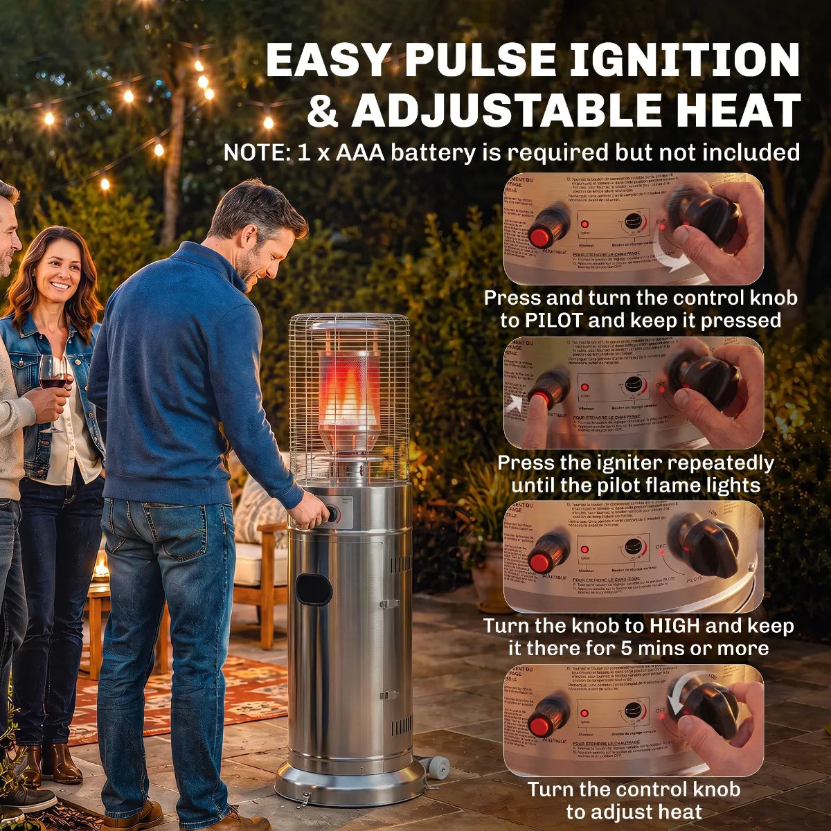 Outsunny 13 kW Gas Patio Heater with Tip‑Over Protection - Stainless Steel