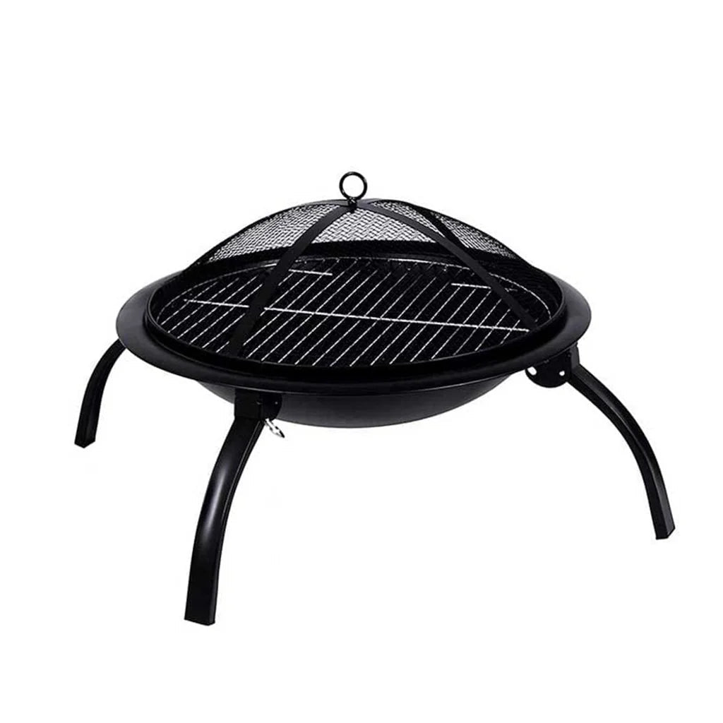 Black metal kaida traveller portable folding fire pit with mesh lid and grill for outdoor use