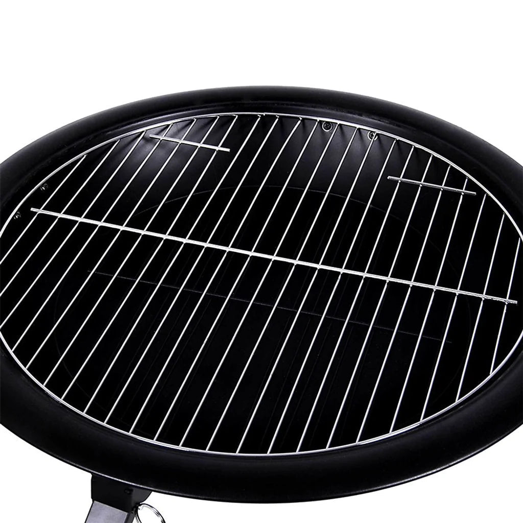 Kaida traveller portable folding fire pit with a black circular grill and shiny silver metal grate for outdoor use