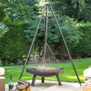 La Hacienda Steel Tripod with Chrome Hanging Grill 55578 - Accessories - 55578 - GardenHearth