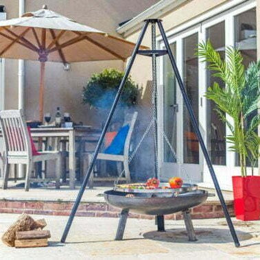 La Hacienda Steel Tripod with Chrome Hanging Grill 55578 - Accessories - 55578 - GardenHearth