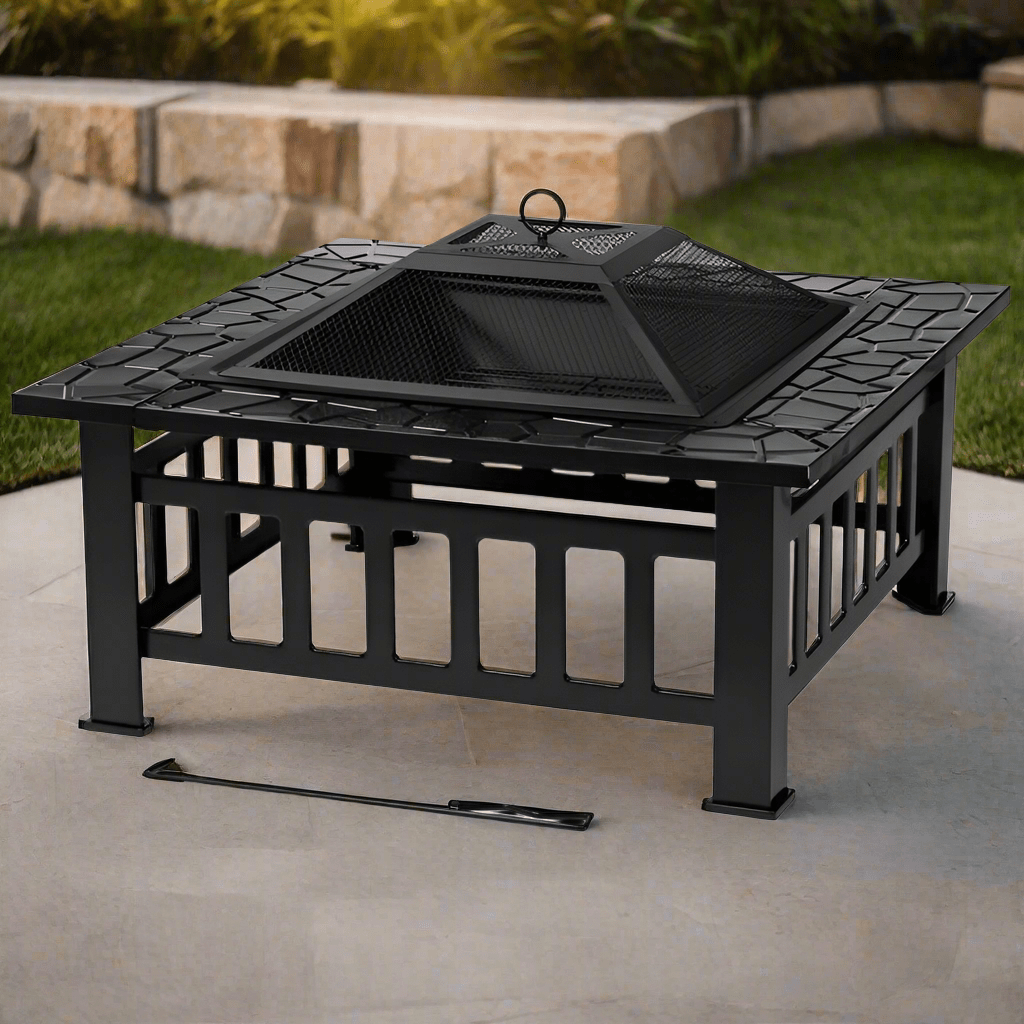 Large Glenview Black Square Log Fire Pit | 1170 - Fire Pits - 1170 - GardenHearth