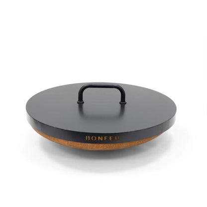 Black circular matte finish lid with minimalist handle and bonfed engraving for bonfeu bonbowl and bonbowl plus