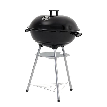 Lifestyle 17 inch kettle charcoal bbq black enamel cast iron grill with chrome legs and glass shelf for outdoor cooking