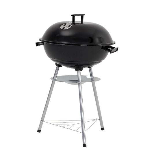 Lifestyle 17 inch kettle charcoal bbq black enamel cast iron grill with chrome legs and glass shelf for outdoor cooking
