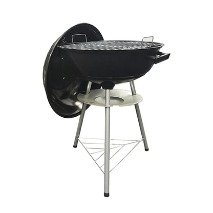 Lifestyle 17 inch black cast iron kettle charcoal bbq with silver metal stand and wire rack for outdoor grilling