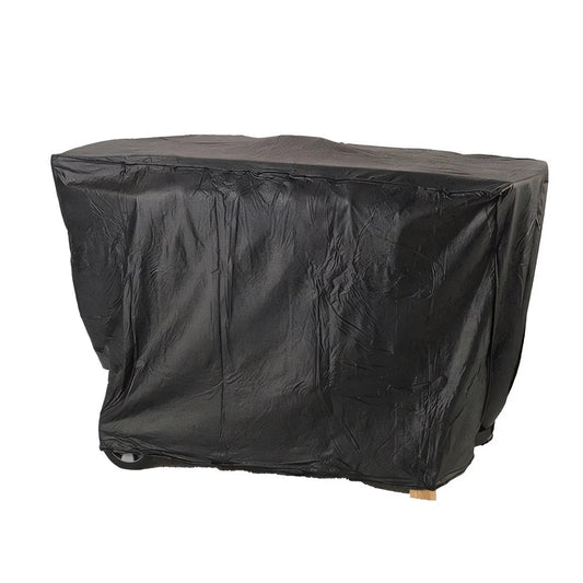 Lifestyle 2 burner flatbed bbq cover in black durable fabric designed to protect a grill from outdoor elements
