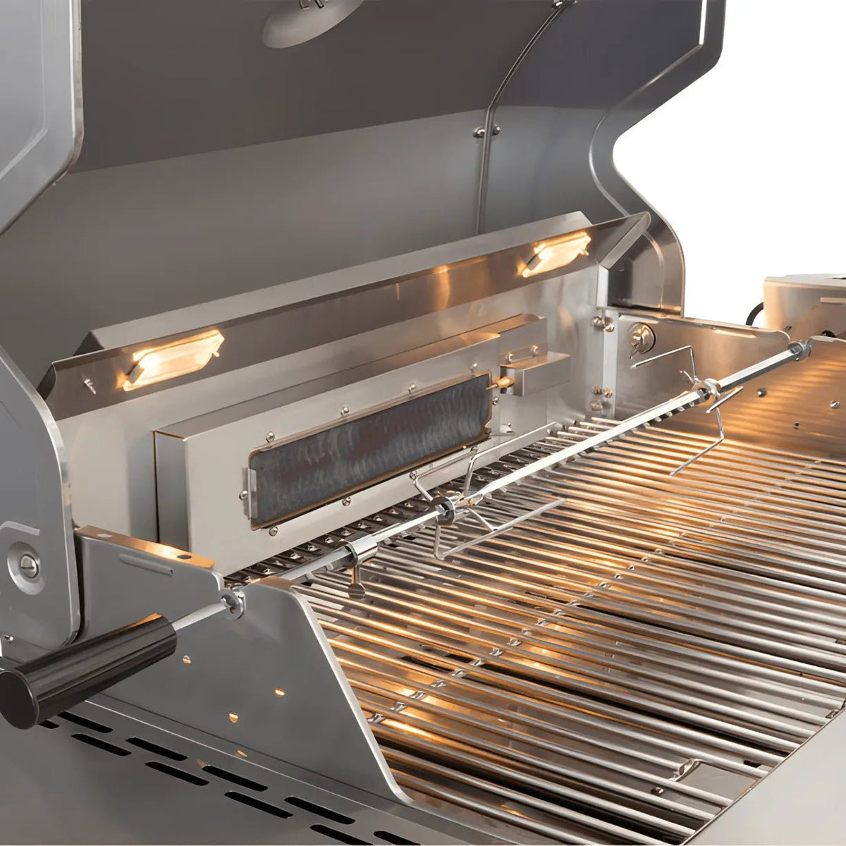 Lifestyle Bahama Island stainless steel gas grill with rotisserie rod and built-in lighting for outdoor cooking