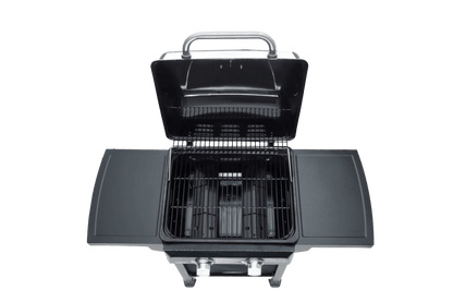 Black stainless steel lifestyle cuba 2 gas burner bbq grill with silver handle and control knobs