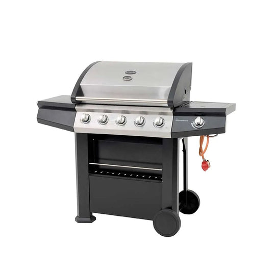 Lifestyle Dominica gas barbecue LFS683 black and stainless steel grill with six knobs side shelves and wheels