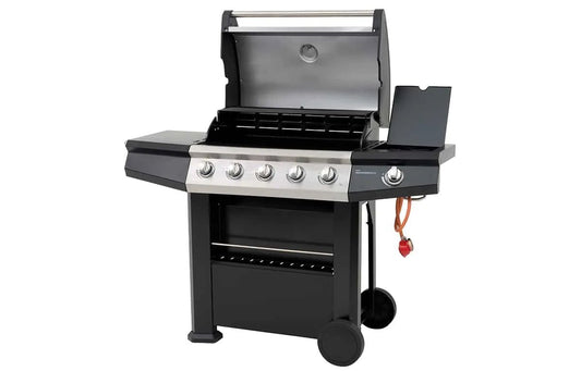 Lifestyle Dominica gas barbecue black and stainless steel gas grill with five knobs side shelves and built-in oven
