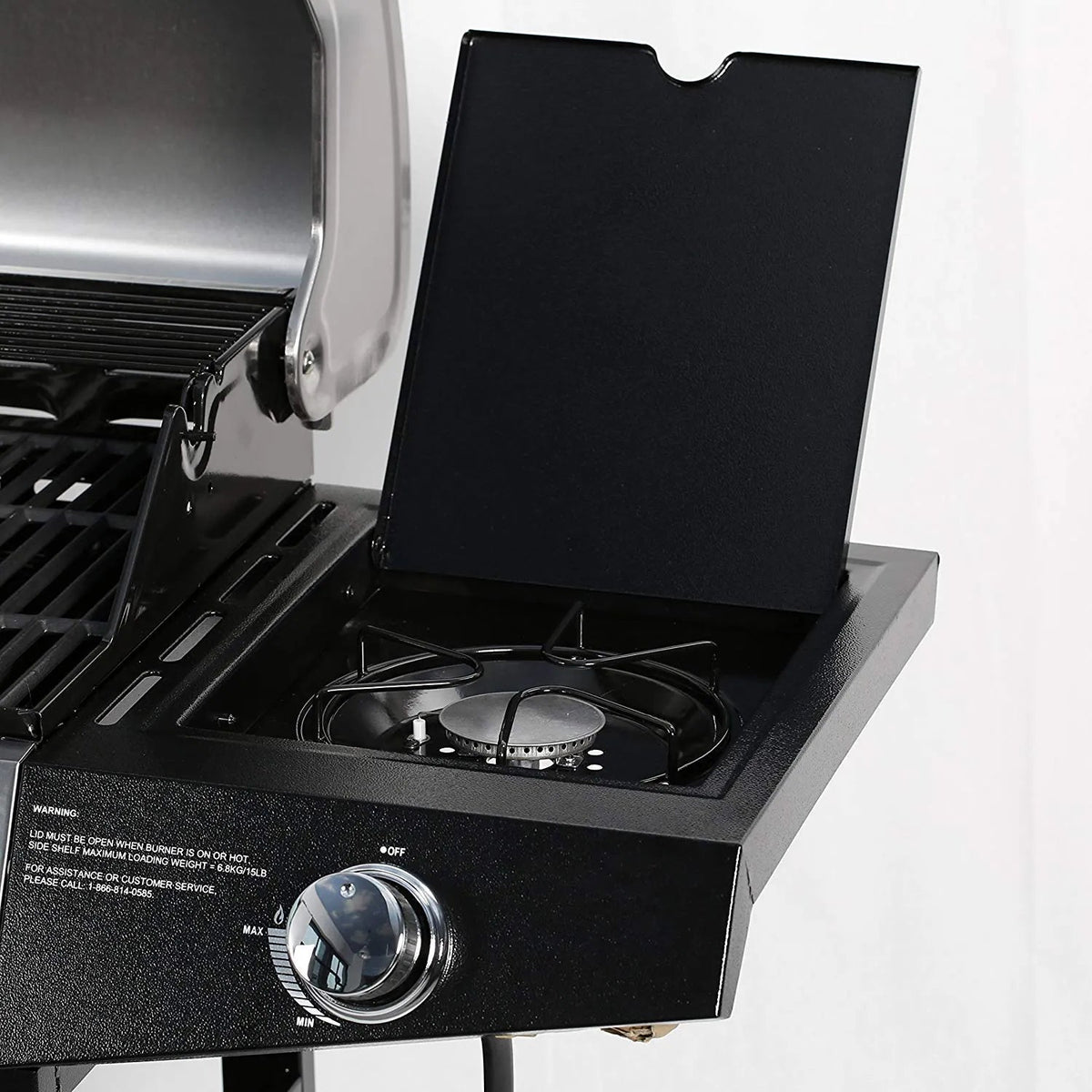 Black Lifestyle Dominica gas barbecue LFS683 with stainless steel lid and control knob for outdoor grilling