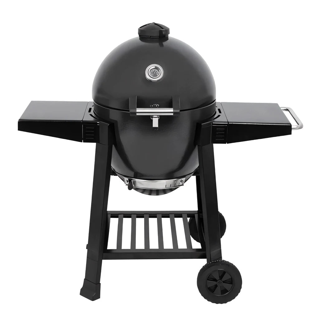 Black ceramic lifestyle dragon egg charcoal bbq lfs300 grill with stainless steel accents and wheels