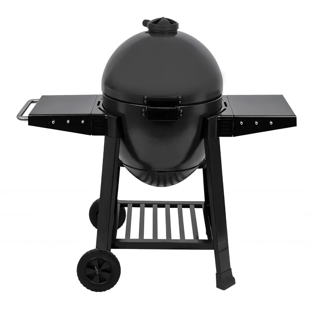 Lifestyle Dragon Egg charcoal BBQ LFS300 is a black spherical grill with side shelves and wheels for easy mobility