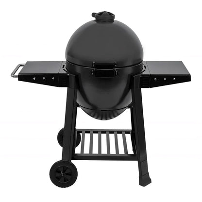 Lifestyle Dragon Egg charcoal BBQ LFS300 is a black spherical grill with side shelves and wheels for easy mobility
