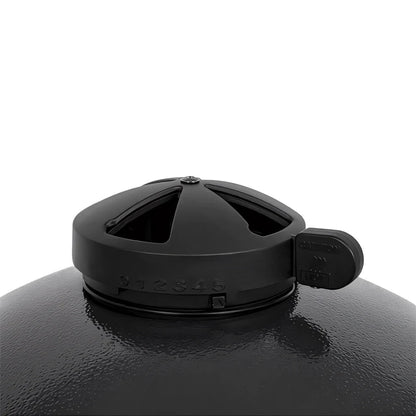 Black plastic lid with handle and ventilation slots for lifestyle dragon egg charcoal bbq lfs300 with engraved base numbers