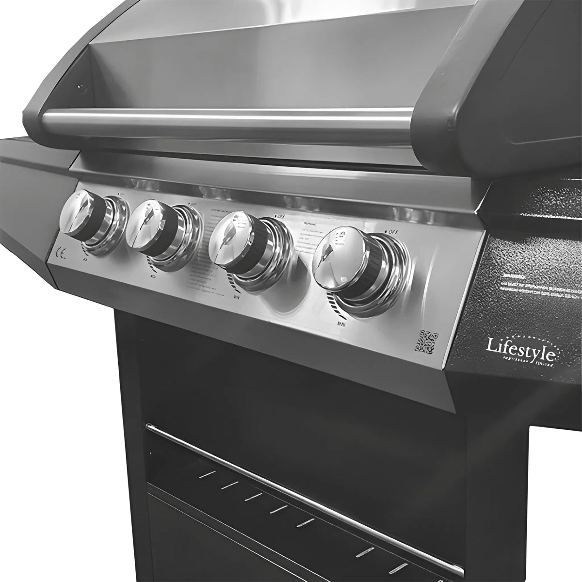 Lifestyle grenada 4+1 gas bbq grill lfs688blk stainless steel and black with four control knobs for outdoor cooking