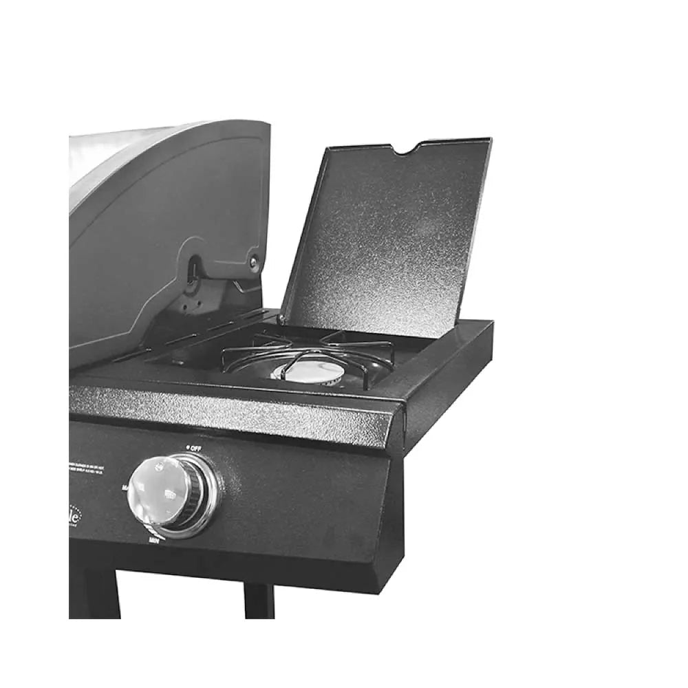 Lifestyle Grenada 4+1 black gas bbq grill with single burner, stainless steel lid, and control knob