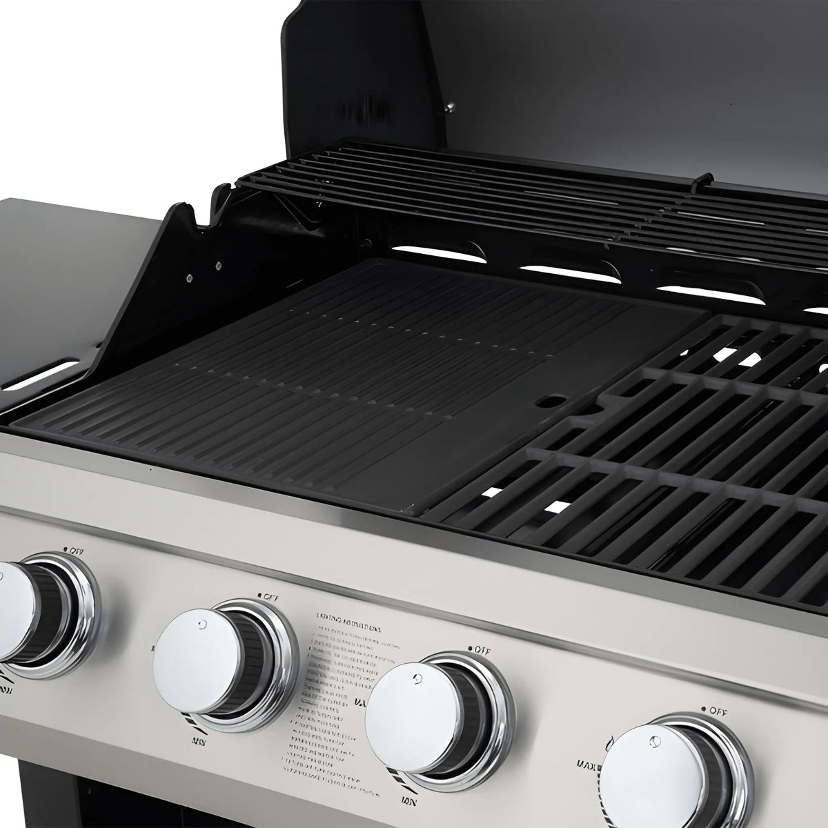 Lifestyle Grenada 4+1 gas BBQ grill black grilling grate with stainless steel frame and four chrome control knobs