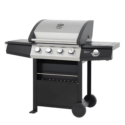 Lifestyle Grenada 4+1 gas bbq grill in black and stainless steel with four burners and a sleek modern design