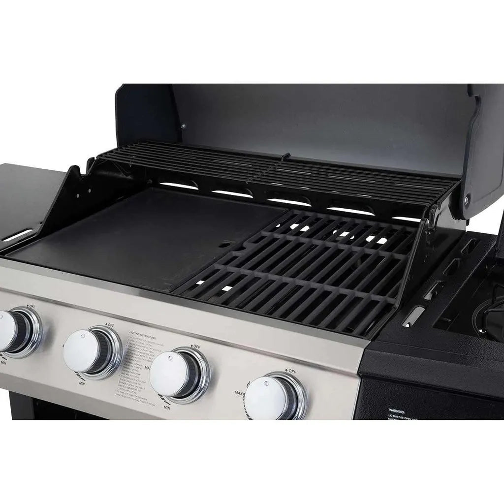 Lifestyle Grenada 4+1 stainless steel gas bbq grill with black grates and four chrome control knobs