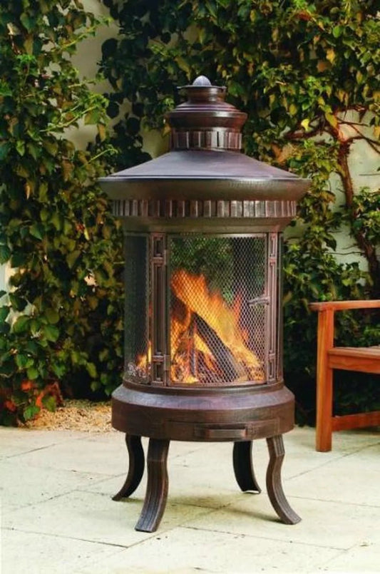 Lifestyle prestige firepit lfs700 dark brown ornate outdoor metal fire pit with mesh front and decorative fluted lid