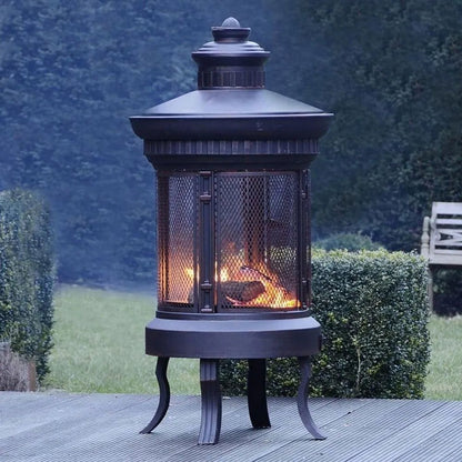 Lifestyle prestige firepit lfs700 black wrought iron lantern style fire pit with mesh sides domed top and three curved legs